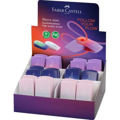 Radír műanyag tartóban mini színátmenetes SLEEVE Faber-Castell égkék-rózsa,türkiz-kék,piros-lila