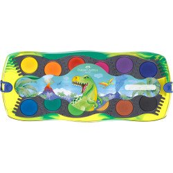 Vízfesték készlet + fehér tempera + matrica DINOSZAURUSZ Faber-Castell 12klf. szín Vízfesték Faber - Castell