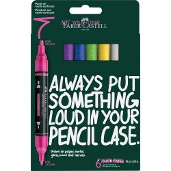 Akril marker készlet,kétvégű MULTIMARK vibráló szín Faber-Castell fehér,fukszia,levélzöld,kék,sárga,levendula 6klf.szín Dekormarker Faber - Castell