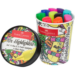 Szövegkiemelő készlet 1-5mm vágott,papír pohárban Faber-Castell 46 fluoreszkáló 10klf. szín