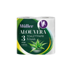 Toalettpapír 3 rétegű kistekercses 100% cellulóz 100 lap/tekercs 4 tekercs/csomag Aloe Vera Müller fehér Toalettpapírok Müller