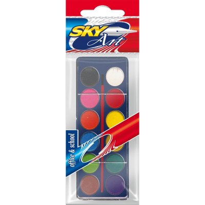 Vízfesték készlet, 12db-os 20mm kerek festékgombokkal Sky Art