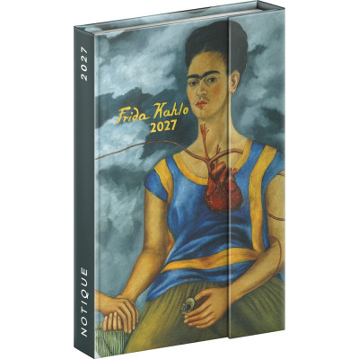 Határidőnapló mágnessel záródó, heti, fehér lapokkal Frida Kahlo 110x160mm, Presco