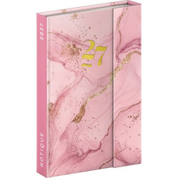 Határidőnapló mágnessel záródó, heti, fehér lapokkal Pink Marble 110x160mm, Presco Napló Presco