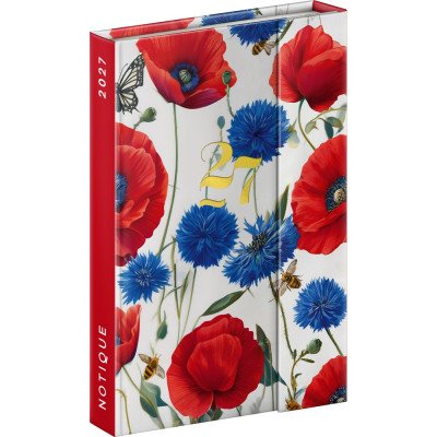 Határidőnapló mágnessel záródó, heti, fehér lapokkal Porcelain Poppies 110x160mm, Presco