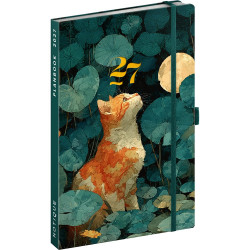 Keménytáblás tervező krémszínű lapokkal, kétheti beosztással, leszorító gumiszalaggal Cat 130x210mm, Presco Napló Presco