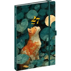 Keménytáblás tervező krémszínű lapokkal, kétheti beosztással, leszorító gumiszalaggal Cat 130x210mm, Presco Napló Presco