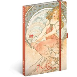Keménytáblás notesz krémszínű lapokkal, vonalas, leszorító gumiszalaggal Alphonse Mucha – Painting 130x210mm, Presco Napló Presco