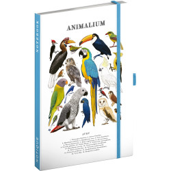 Keménytáblás notesz krémszínű lapokkal, vonalas, leszorító gumiszalaggal Animalium – Birds 130x210mm, Presco Napló Presco