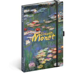 Keménytáblás notesz krémszínű lapokkal, vonalas, leszorító gumiszalaggal Claude Monet 130x210mm, Presco Napló Presco