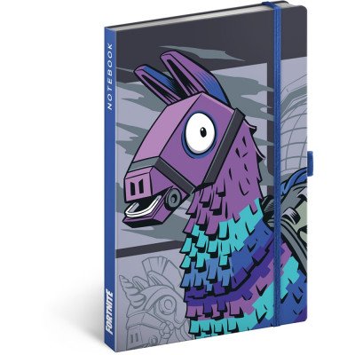 Keménytáblás notesz krémszínű lapokkal, vonalas, leszorító gumiszalaggal Fortnite – Llama 130x210mm, Presco