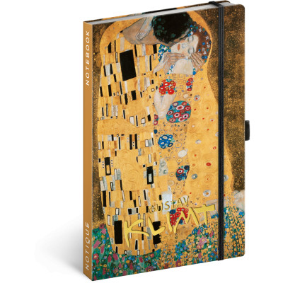 Keménytáblás notesz krémszínű lapokkal, vonalas, leszorító gumiszalaggal Gustav Klimt 130x210mm, Presco