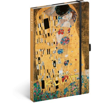 Keménytáblás notesz krémszínű lapokkal, vonalas, leszorító gumiszalaggal Gustav Klimt 130x210mm, Presco