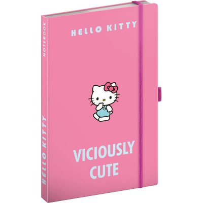 Keménytáblás notesz krémszínű lapokkal, vonalas, leszorító gumiszalaggal Hello Kitty 130x210mm, Presco