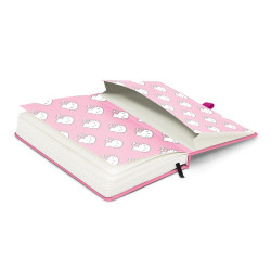 Keménytáblás notesz krémszínű lapokkal, vonalas, leszorító gumiszalaggal Hello Kitty 130x210mm, Presco