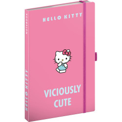 Keménytáblás notesz krémszínű lapokkal, vonalas, leszorító gumiszalaggal Hello Kitty 130x210mm, Presco Napló Presco