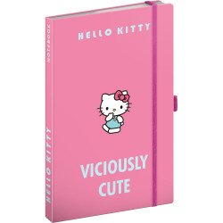 Keménytáblás notesz krémszínű lapokkal, vonalas, leszorító gumiszalaggal Hello Kitty 130x210mm, Presco Napló Presco
