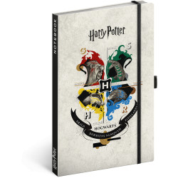 Keménytáblás notesz krémszínű lapokkal, vonalas, leszorító gumiszalaggal Harry Potter 130x210mm, Presco Napló Presco