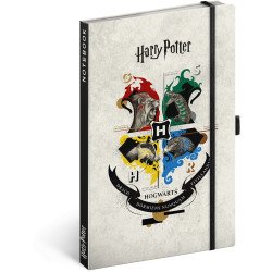 Keménytáblás notesz krémszínű lapokkal, vonalas, leszorító gumiszalaggal Harry Potter 130x210mm, Presco Napló Presco