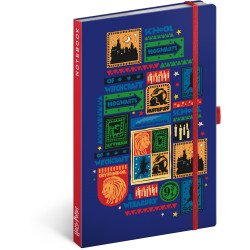 Keménytáblás notesz krémszínű lapokkal, vonalas, leszorító gumiszalaggal Harry Potter – Hogwarts 130x210mm, Presco Napló Presco