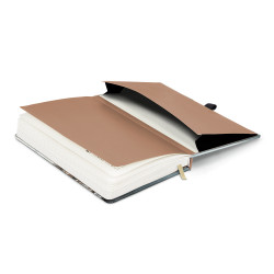 Keménytáblás notesz krémszínű lapokkal, vonalas, leszorító gumiszalaggal Japan 130x210mm, Presco