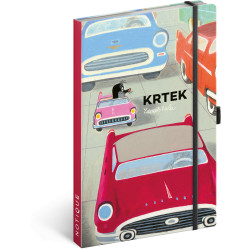 Keménytáblás notesz krémszínű lapokkal, vonalas, leszorító gumiszalaggal The Little Mole and the Car 130x210mm, Presco Napló Presco