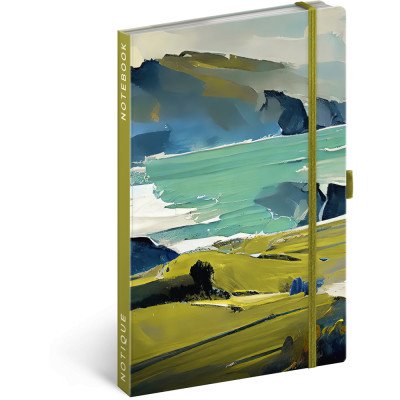 Keménytáblás notesz krémszínű lapokkal, vonalas, leszorító gumiszalaggal Painting 130x210mm, Presco