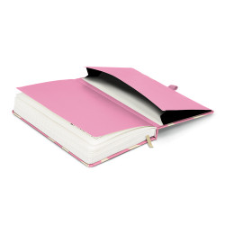 Keménytáblás notesz krémszínű lapokkal, vonalas, leszorító gumiszalaggal Pink 130x210mm, Presco