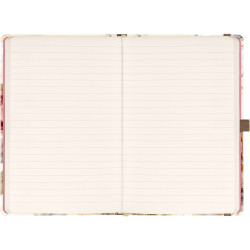 Keménytáblás notesz krémszínű lapokkal, vonalas, leszorító gumiszalaggal Powder Flower 130x210mm, Presco