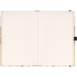 Keménytáblás notesz krémszínű lapokkal, vonalas, leszorító gumiszalaggal Prague 130x210mm, Presco