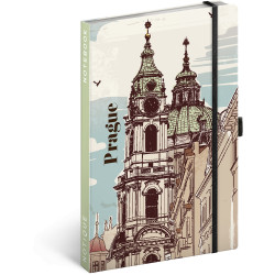 Keménytáblás notesz krémszínű lapokkal, vonalas, leszorító gumiszalaggal Prague 130x210mm, Presco Napló Presco