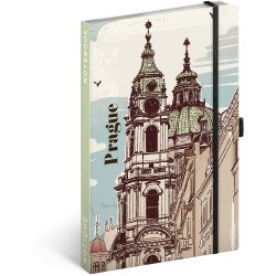 Keménytáblás notesz krémszínű lapokkal, vonalas, leszorító gumiszalaggal Prague 130x210mm, Presco Napló Presco