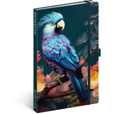 Keménytáblás notesz krémszínű lapokkal, vonalas, leszorító gumiszalaggal Parrot 130x210mm, Presco