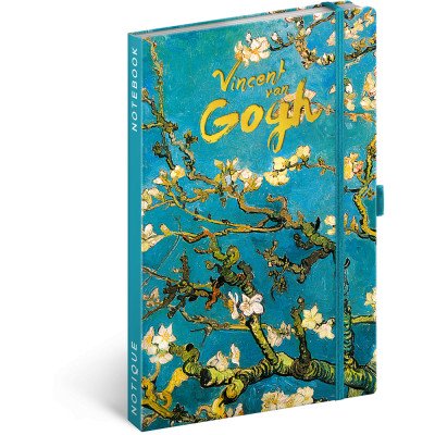 Keménytáblás notesz krémszínű lapokkal, vonalas, leszorító gumiszalaggal Vincent van Gogh 130x210mm, Presco