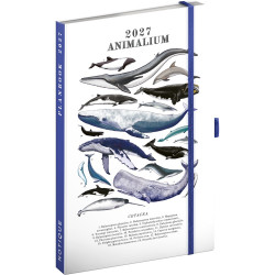 Keménytáblás tervező krémszínű lapokkal, kétheti beosztással, leszorító gumiszalaggal Marine Life 130x210mm, Presco Napló Presco