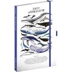 Keménytáblás tervező krémszínű lapokkal, kétheti beosztással, leszorító gumiszalaggal Marine Life 130x210mm, Presco Napló Presco
