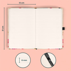 Keménytáblás notesz krémszínű lapokkal, vonalas, leszorító gumiszalaggal Birds – Sakura 130x210mm, Presco