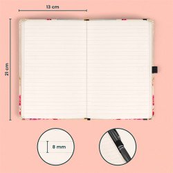 Keménytáblás notesz krémszínű lapokkal, vonalas, leszorító gumiszalaggal Birds – Sakura 130x210mm, Presco Napló Presco