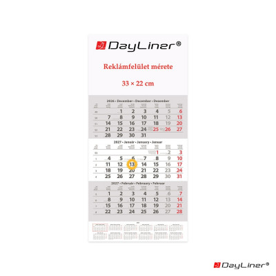 Speditőr naptár 1 tömb, 3 hónap SP-1 330 × 670 mm, fehér lapokkal Fejrész üres Dayliner 2027.