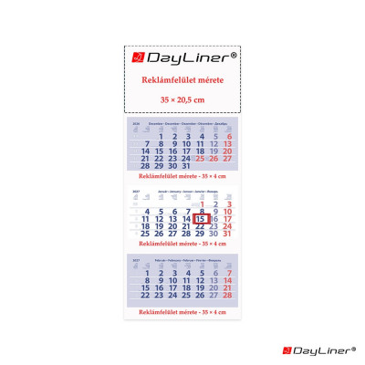 Speditőr naptár 3 tömb, 3 hónap Maxi Club 350 × 820 mm, fehér lapokkal Fejrész üres Dayliner 2027.