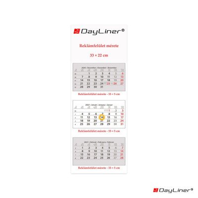 Speditőr naptár 3 tömb, 3 hónap SP-3 330 × 880 mm, fehér lapokkal Fejrész üres Dayliner 2027.