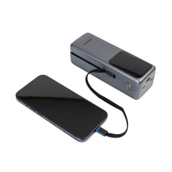 Powerbank beépített kábellel, 27 000 mAh PD 140W 2xUSB-C + USB-A Platinet fekete