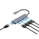 USB-C hub, 4× USB-A 3.2 Gen 1 + 1× USB-C PD 100 W, 5 az 1-ben, Platinet alumínium