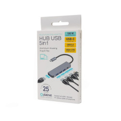 USB-C hub, 4× USB-A 3.2 Gen 1 + 1× USB-C PD 100 W, 5 az 1-ben, Platinet alumínium
